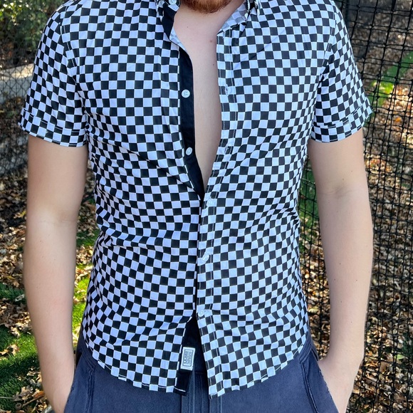 G BY GUESS MEN FINISH LINE CAR RACING FLAG BUTTON DOWN SHIRT CHECKERE CHECK STUD - Picture 7 of 16